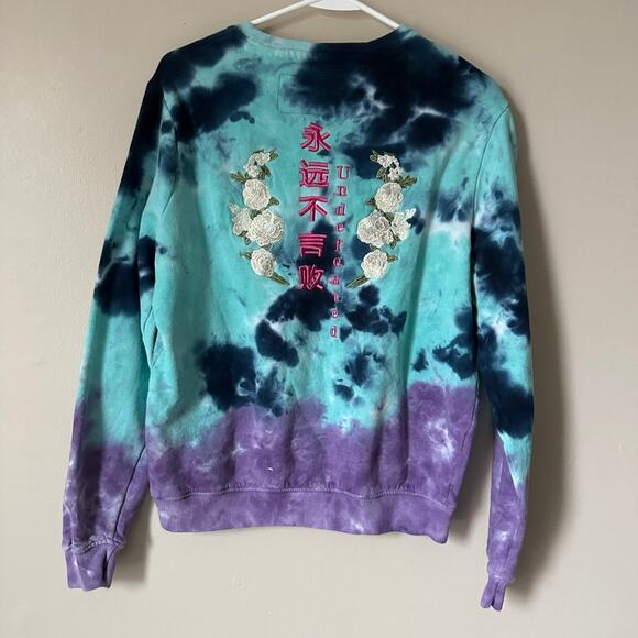 Blind Rooster Sweatshirt Mens SMALL Tie Dye Teal & Purple Crewneck Sakura Tree - Picture 7 of 12